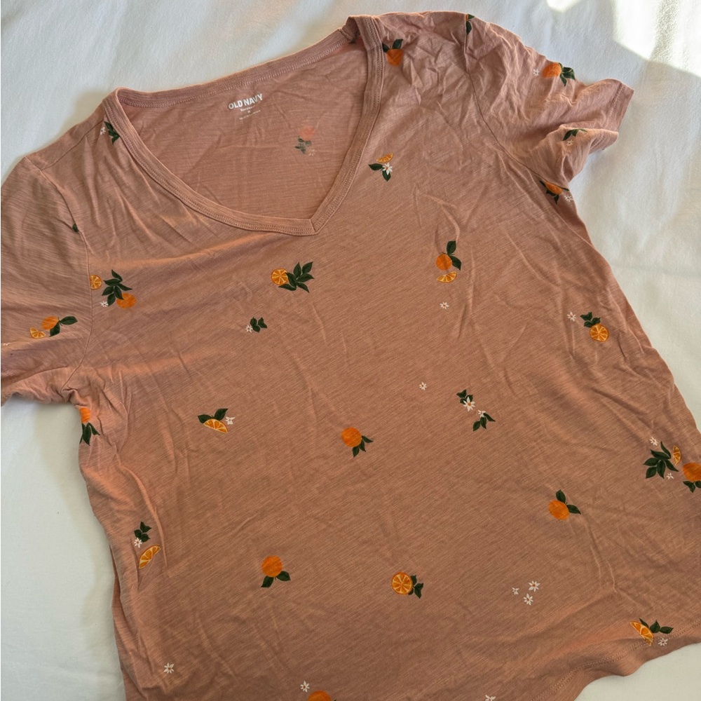 Old Navy Women's Citrus and Floral Print V-neck Top - Brown Size M